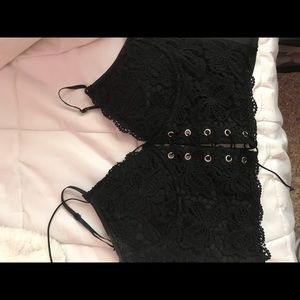 Black Lace Up Crop Top
